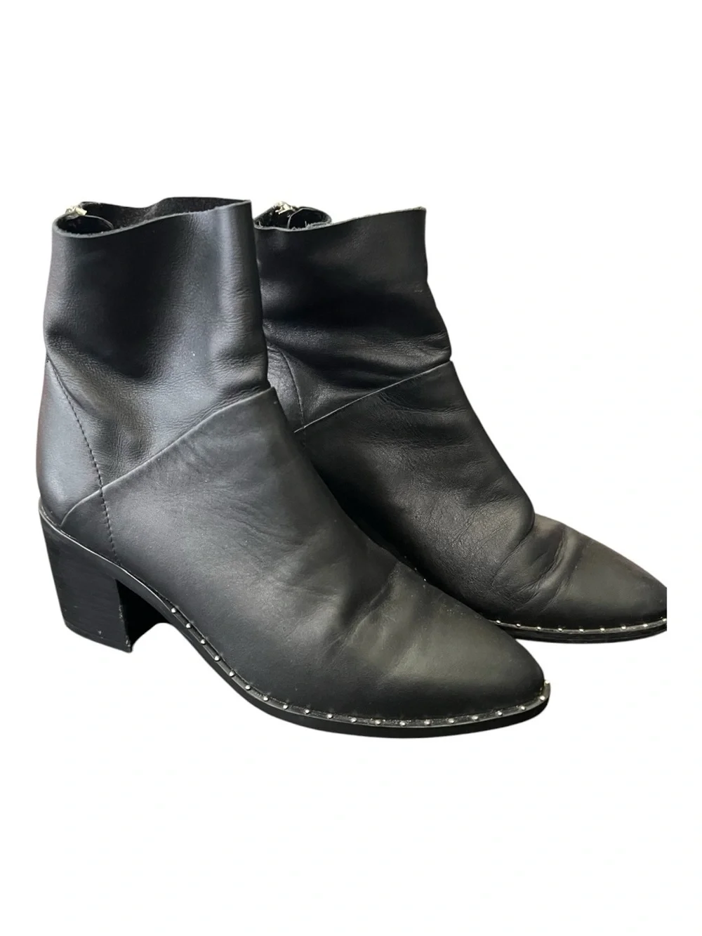 Treasure & Bond Black Leather Ankle Booties with Silver Stud Accents